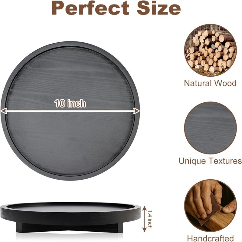 Renawe Black Decorative Wooden Tray for Kitchen Counter Bathroom Accessories Sink Vanity Trays Wood Riser Candle Pedestal Stand for Perfume Soap Trays Round Dining Coffee Table Small Rustic Home Decor Tray - Image 3